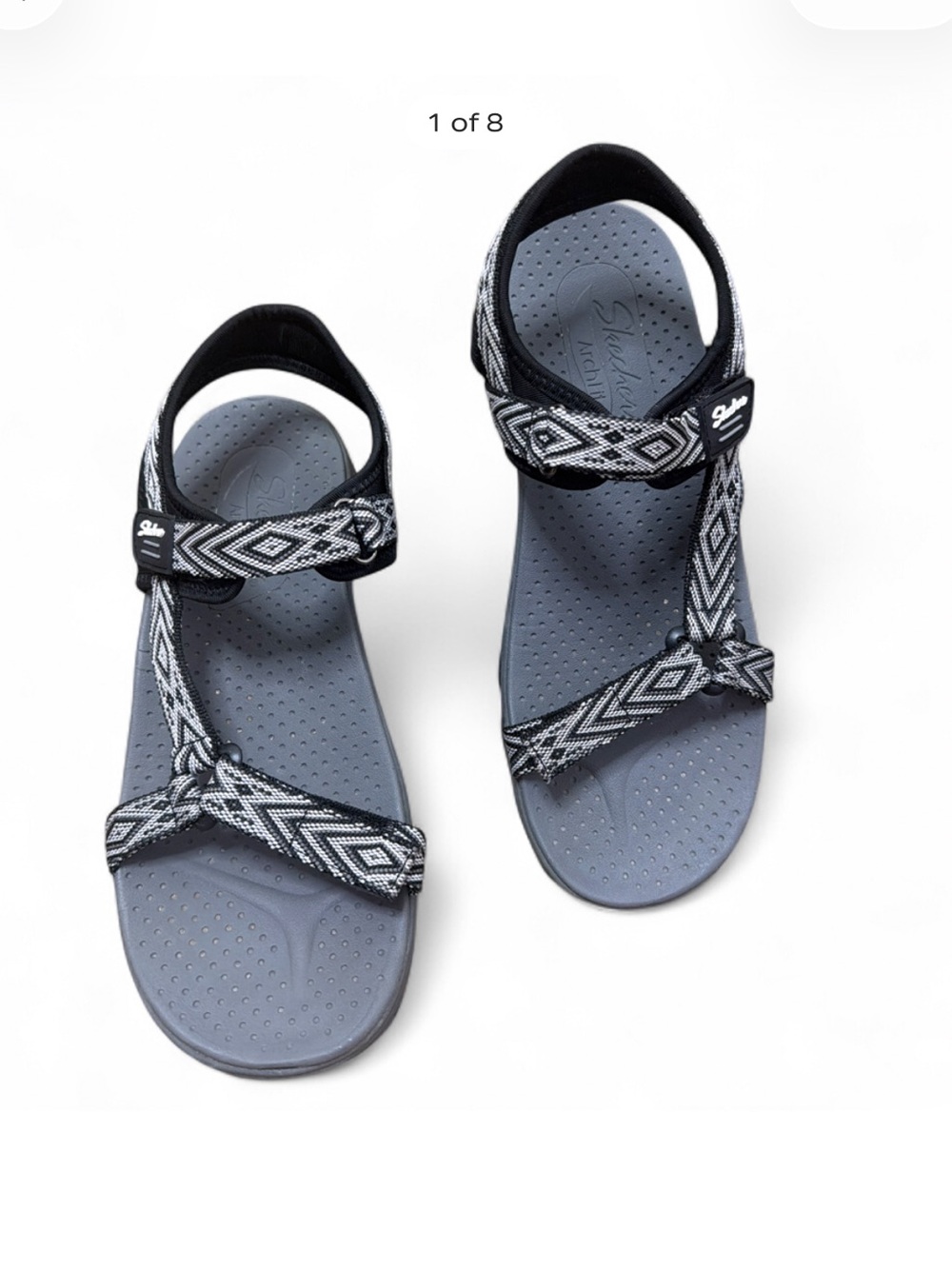 Skechers Women's Black & Gray Patterned Sport Sandals Sz 8.5 -9 Adjustable Strap